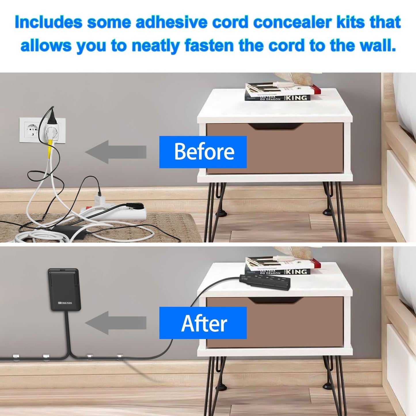 6ft Flat Plug Dual Extension Cord with 6 Outlets, Outlet Cover Extension Cord Flat Wall Plug, Pull Tab Design Outlet Extender, Flat Power Strip Outlet Concealer, Child & Pet Safe, 1875W, Black