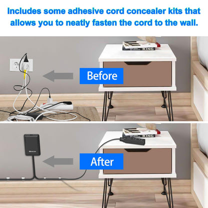 6ft Flat Plug Dual Extension Cord with 6 Outlets, Outlet Cover Extension Cord Flat Wall Plug, Pull Tab Design Outlet Extender, Flat Power Strip Outlet Concealer, Child & Pet Safe, 1875W, Black