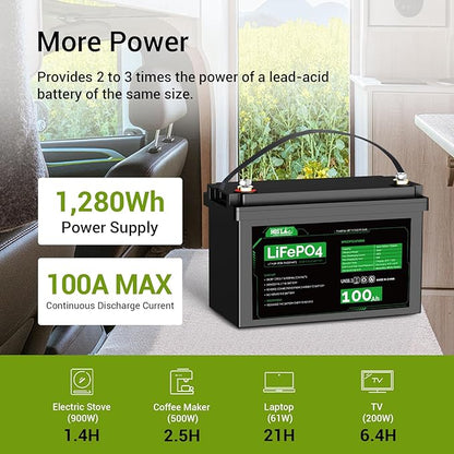 HQST LiFePO4 Battery 100ah Lithium Battery, 12V Lithium Iron Phosphate Battery Deep Cycle Marine Battery, 10 Year Lifetime with Low & High Temp Protection for RV, Trolling Motor, Boat