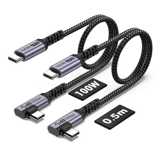 SUMPK 100W 1.5ft USB C Cable Right Angle, 2 Packs, 10Gbps Data Speed