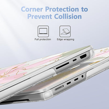 for MacBook Pro 16 inch Case 2021 2022 2023 2024 Release A3186 A3403 M4 A2991 M3 A2780 M2 A2485 M1 Pro/Max, Hard Shell Case with Screen Protector & Keyboard Cover, Gold Blossom Flowers
