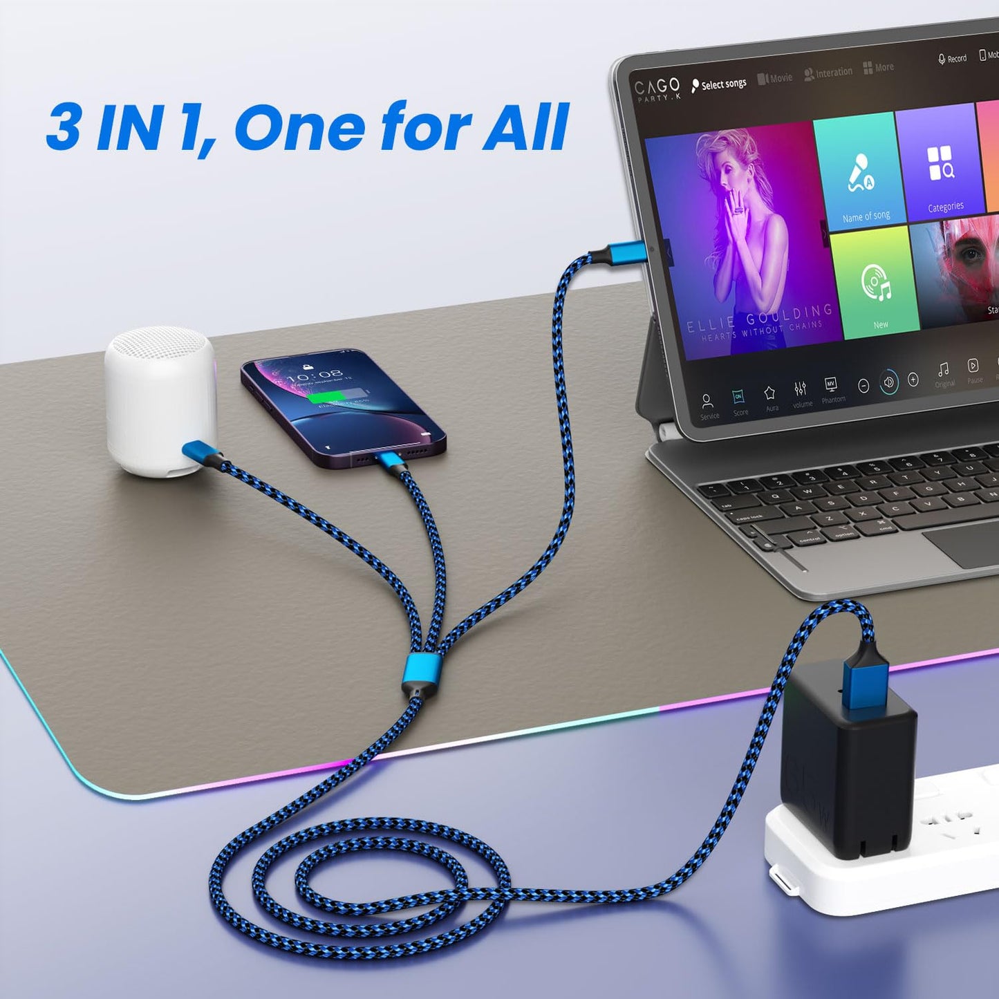 Multi Charging Cable(3Pack 4FT), 3 in 1 Charging Cable for Multiple Devices