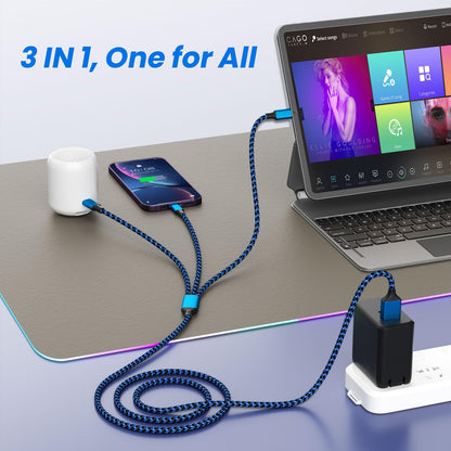 Multi Charging Cable(3Pack 4FT), 3 in 1 Charging Cable for Multiple Devices