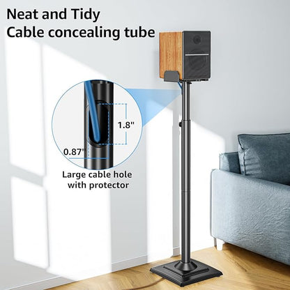 MOUNTUP Universal Speakers Stands Pair 34" to 43.3" Height Adjustable Holds Bookshelf Speakers Satellite Speakers Up to 11LBS Cable Concealing 1 Pair Spring-Loaded Plate Extends to 10" MU9138 Black