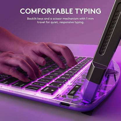 GUSGU Transparent Case with Wireless Keyboard only for 2024 iPad Pro 11-in.(M4), 7 Colors Backlight, Trackpad, 360°Rotating Stand for iPad Pro 11(5th Gen), Tech Style