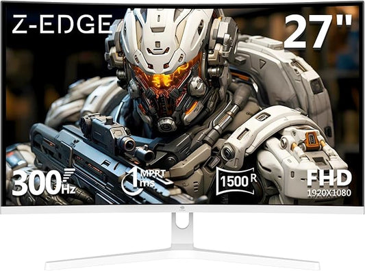 Z Z-EDGE 27 inch Curved Gaming Monitor, FHD 1080P 300Hz 240Hz Computer Monitor, Ultra-Fast MPRT 1ms White Monitor, 1500R, 16.7M Colors, UG27H Frameless Bezel, 2X DP 1.4 Ports and 2X HDMI 2.0 Ports