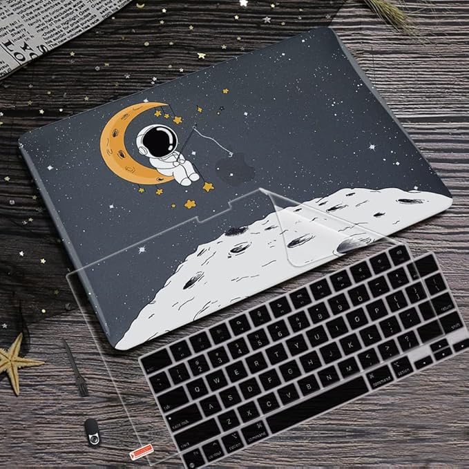 for MacBook Pro 13 inch Case M2 2022 2021 2020 Release A2338 M1 A2289 A2251 with Touch Bar & Touch ID, Astronaut Moon Glitter Black Plastic Hard Laptop Cover Keyboard Skin Screen Protector