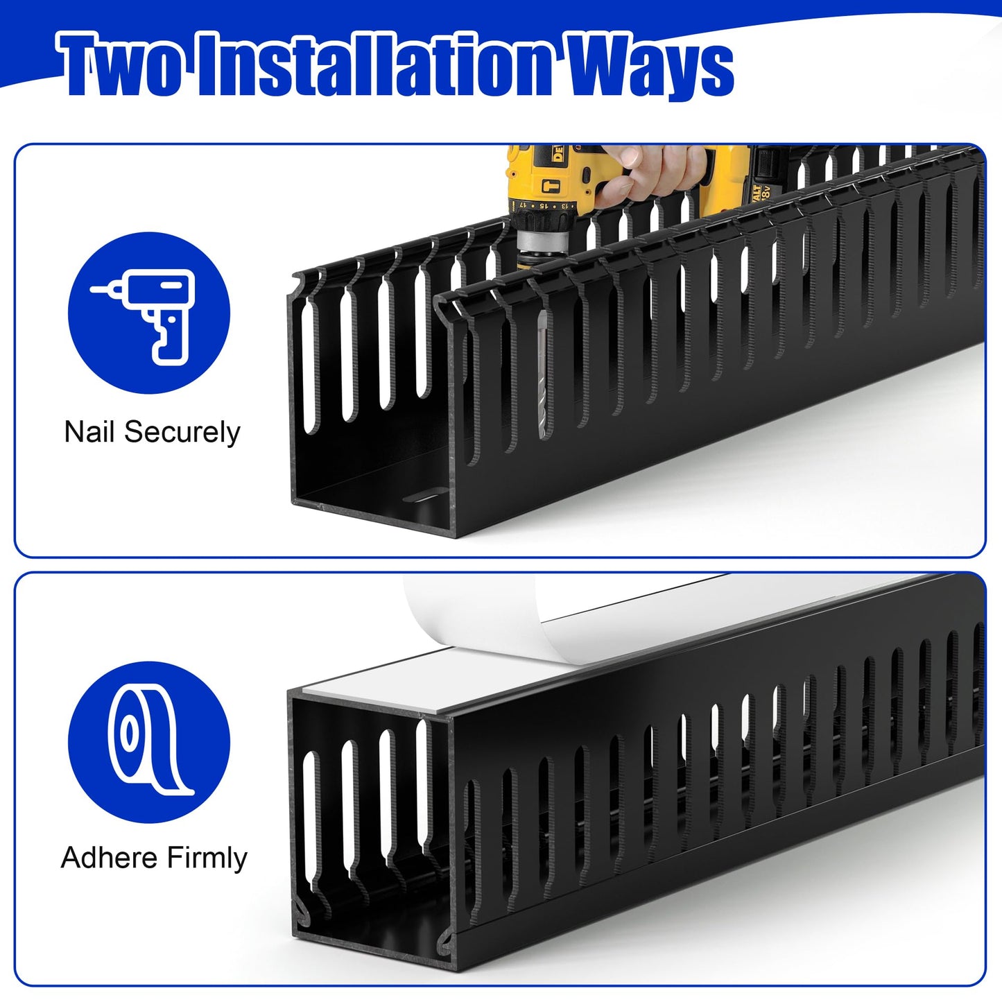 2" H x 2" W Cable Raceway, 99in Under Desk Wire Management Channel, Black
