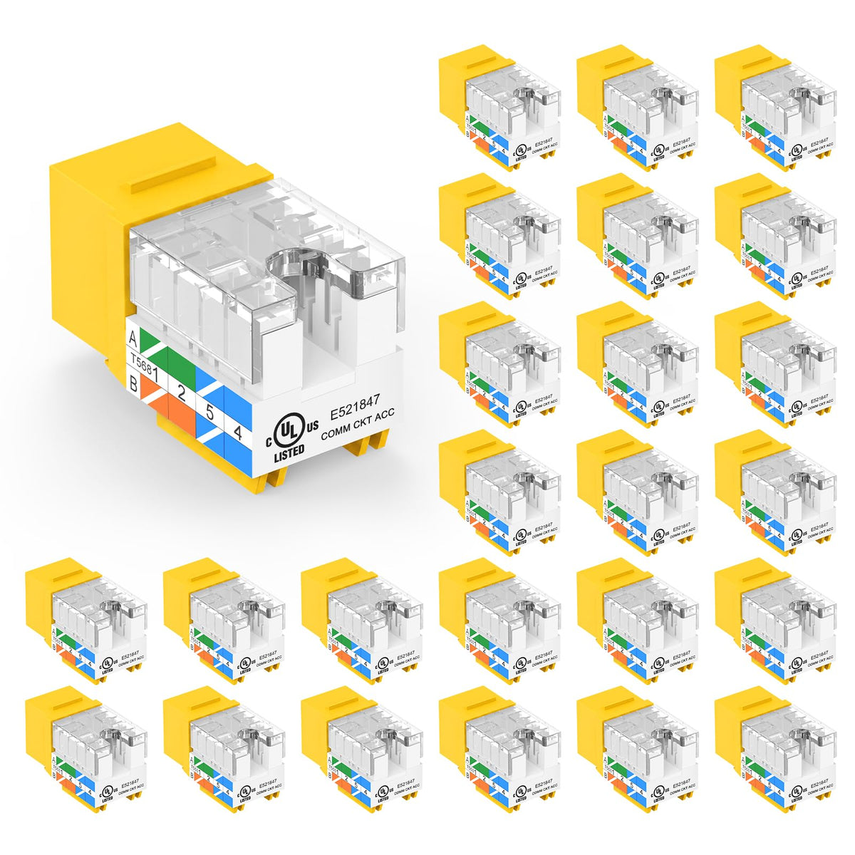 VCE UL Listed Cat6 Keystone Jacks 10Gbps 25-Pack, Orange
