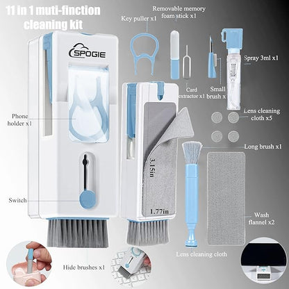 11-in-1 Keyboard Cleaning Kit, Laptop Cleaning Kit Keyboard Brush Cleaner Electronics Cleaner for Cell Phone/Earbuds/Camera Lens/Computer with Multifunctional Cleaning Tool Blue (Light Blue)