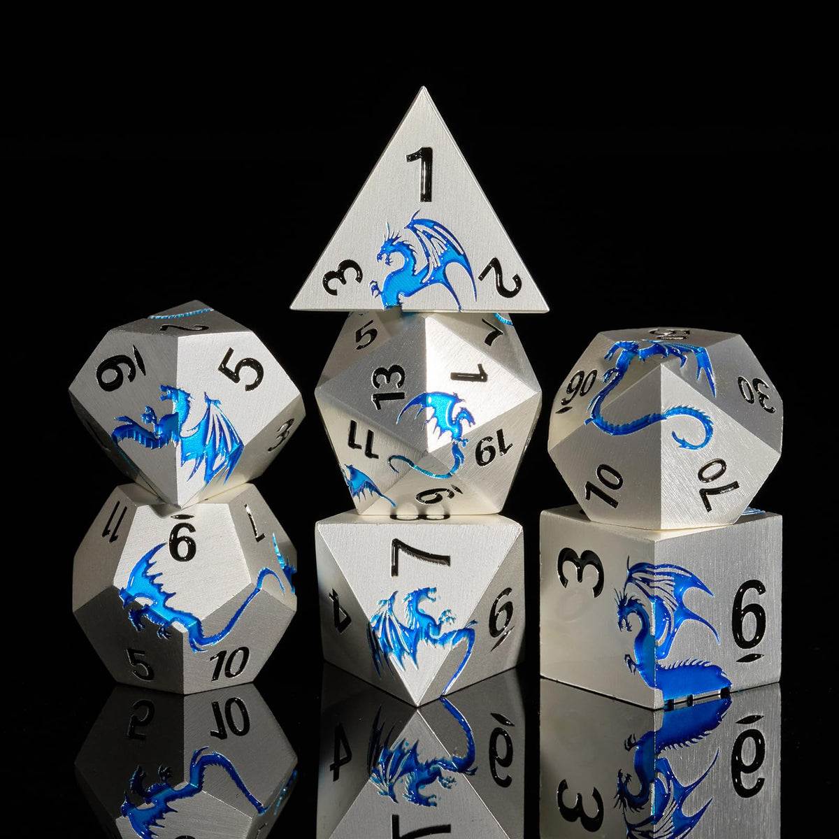 HNCCESG Metal Dice Set,7-Piece Dragon Dice for DND and RPGs,Silver Purple