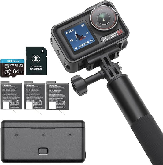 DJI Osmo Action 5 Pro Waterproof Action Camera Bundle, 1/1.3" Sensor