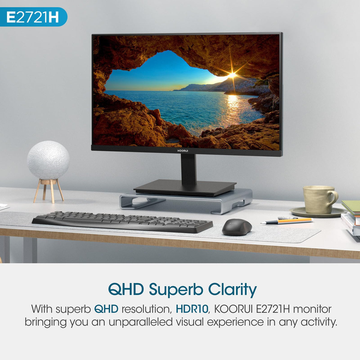 KOORUI 27 Inch QHD (2560x1440) IPS HDR Ultra-Thin Computer Gaming Monitor, 120Hz Refresh Rate, DCI-P3 95%, FreeSync & G-Sync, 1ms MPRT, VESA 100x100mm, Tilt Adjustable for Game and Work, E2721H