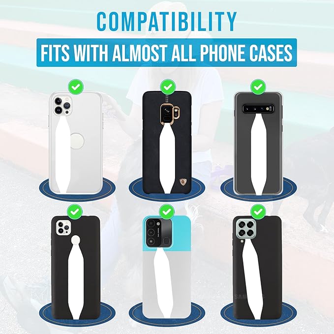 Phone Grip Strap - Pack of 2 Reversible Finger Holder for Phone Back, Customizable Anti-Slip Design, Wireless Charging Compatible Detachable Holder for iPhone - Knurled Black