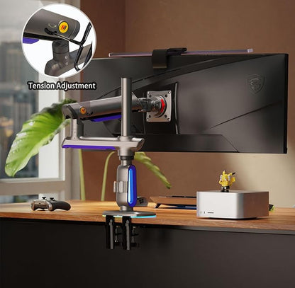 RGB Gaming Monitor-Arm for Flat/Ultrawide/Curved Monitors 32 to 60 inch, Heavy Duty Stand Load up to 20 kg, VESA 75/100 mm Monitor Mount G80