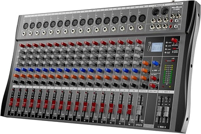 Professional DJ Audio Mixer,NEW BAXS 16 Channel DJ Bluetooth Controller Sound Mixer,USB Interface,16 XLR Mic/Line Input,AUX,FX Processor MP3 Player,+48V Phantom For Karaoke Studio Streaming Recording