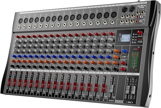 Professional DJ Audio Mixer,NEW BAXS 16 Channel DJ Bluetooth Controller Sound Mixer,USB Interface,16 XLR Mic/Line Input,AUX,FX Processor MP3 Player,+48V Phantom For Karaoke Studio Streaming Recording