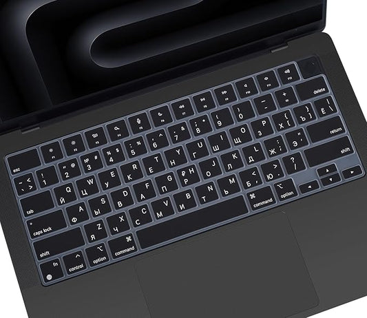 Russian Keyboard Cover Skin for 2026-2021 Apple MacBook Pro 14 A3426 A3427 A3434 A3112 A3401 A3185 A2992 A2918 A2442 A2779, MacBook Pro 16 A3428 A3429 A3403 A3186 A2991 M5-M1 Pro Max Protector-Black