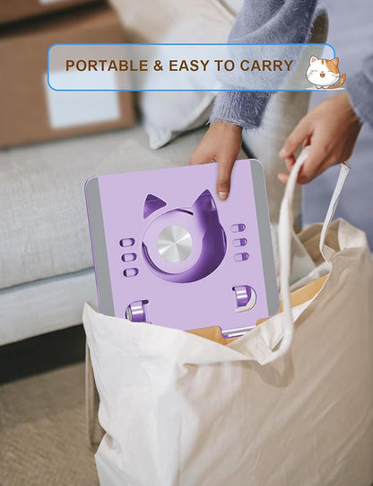 Tablet Stand 360° Rotating Aluminum Holder - Adjustable, Portable & Foldable Monitors Stand for iPads, Compatible with 4-13.3" Tablets, Purple