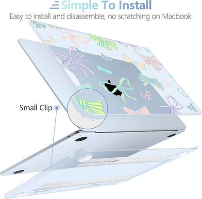 MEEgoodo Case for M4/M3/M2 MacBook Air 13.6 inch Case 2025 2024 2022, Fit Model A3240/A3113/A2681, Laptop Hard Shell with Keyboard Cover Compatible with MacBook Air 13 inch, Hand Drawn Doodles & Bow