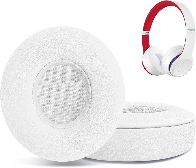 Replacement Ear Pads for Beats Solo 2 & Solo 3 Wireless On-Ear Headphones, Ear Cushions, Headset Earpads, Ear Cups Cover with Soft Protein Leather (White)