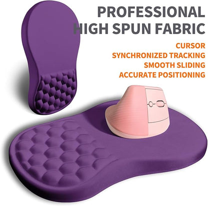 Ergonomic Joint Wrist Support Mouse Pad with Memory Foam Cushion Massage Bump, Carpal Tunnel Pain Relief Mousepad Slope Design for Wrist Rest, 11.8x7.9 in, Dark Violet