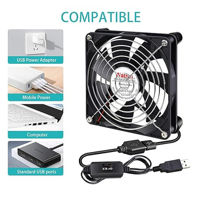 Wathai 140mm x 25mm USB Cooliing Fan 5V with Speed Control for Computer Case Receiver DVR PlayStation Xbox PS4 Router Cabinet Cooling