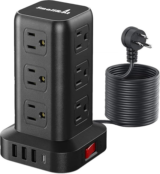 Extension Cord with Multiple Outlets, SMALLRT Power Tower, 15 FT Power Strip with USB Ports, 12 AC Outlets, Outlet Extender for Home Dorm Room Essentials, Office Supplies,Overload Protection