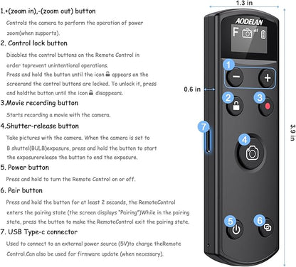 for Fuji Camera Rechargeable Shutter Release, AODELAN Wireless Remote Control Compatible with Fujifilm X-T30 II,X-S10,X-H2,X-H2S,X-T3,X-T4,X-T5,X-S20,X-T30,X-T50,X-M5,X100VI,X-E5,X Half