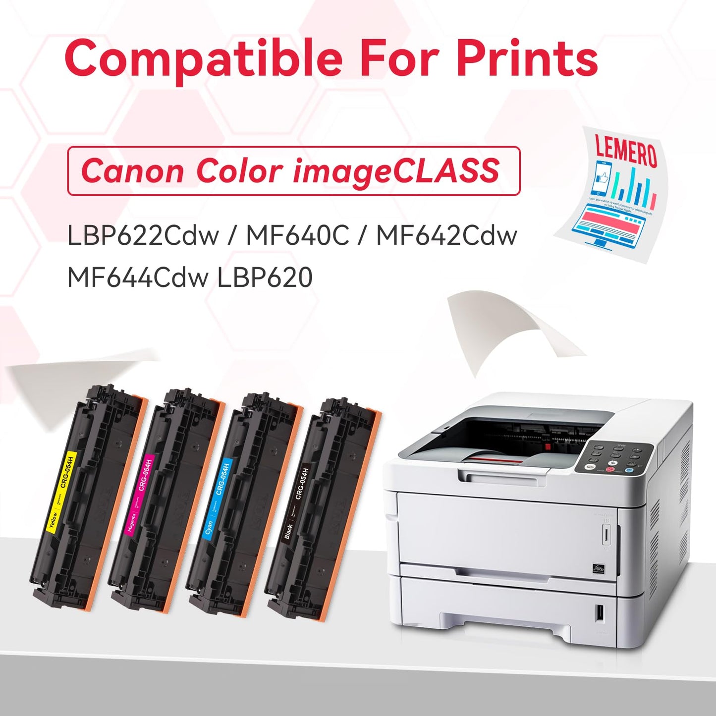 LEMERO Compatible 054H Toner Cartridge Replacement for Canon 054 054H Toner Cartridges Set for Canon Color ImageCLASS MF644Cdw MF642Cdw LBP622Cdw MF641Cw Printer (Black Cyan Magenta Yellow, 4-Pack)