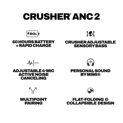 Skullcandy Crusher ANC 2 Noise Cancelling Wireless Headphones - Asphalt