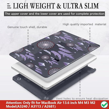 CISSOOK Compatible with MacBook Air 13.6 inch Case 2025 2024 2023 2022 Release A3240 M4 A3113 M3 A2681 M2, Plastic Hard Shell Case & Keyboard Cover & Screen Protector, Dream Catcher