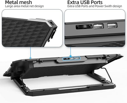 Upgrade Laptop Cooling Pad,Gaming Laptop Cooler with 5 Quiet Fans,2 USB Ports,5 Adjustable Stand Height,Blue LED Lights,for 15.6 Inch Laptops