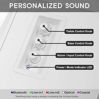 Active Bluetooth Bookshelf Speaker Studio Monitor Home Theater, Optical Input, Coaxial Input, 2 x RCA Aux Input, 30 Watts x 2 (White)