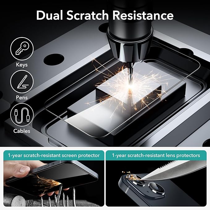 ESR 3+1 Pack for iPhone 15 Screen Protector, 3 Tempered-Glass Screen Protector and 1 Set Camera Lens Protector, 2.5D Curved Edges, Full-Coverage Military-Grade Protection, Scratch Resistant