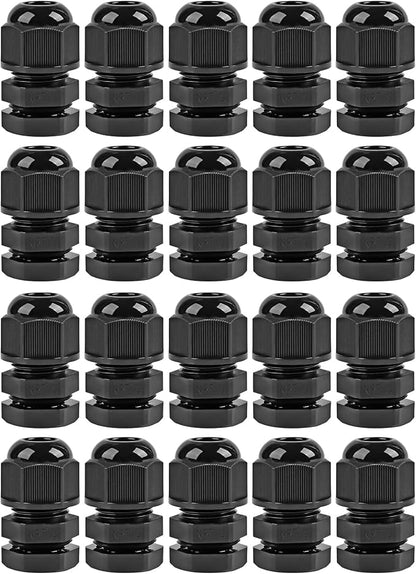 XHF 20 Pcs 1/4 Inch IP68 Strain Relief Nylon Cord Grip NPT Cable Glands Adjustable UL Listed and RoHS Compliant (Black)