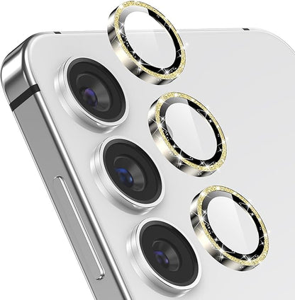 YWXTW Camera Lens Protector for Samsung Galaxy S24 / S23 / S23 Plus, [NOT for S24 Plus] 9H Tempered Glass Metal Individual Ring Camera Screen Protector for S24 Accessories (Gold Glitter)