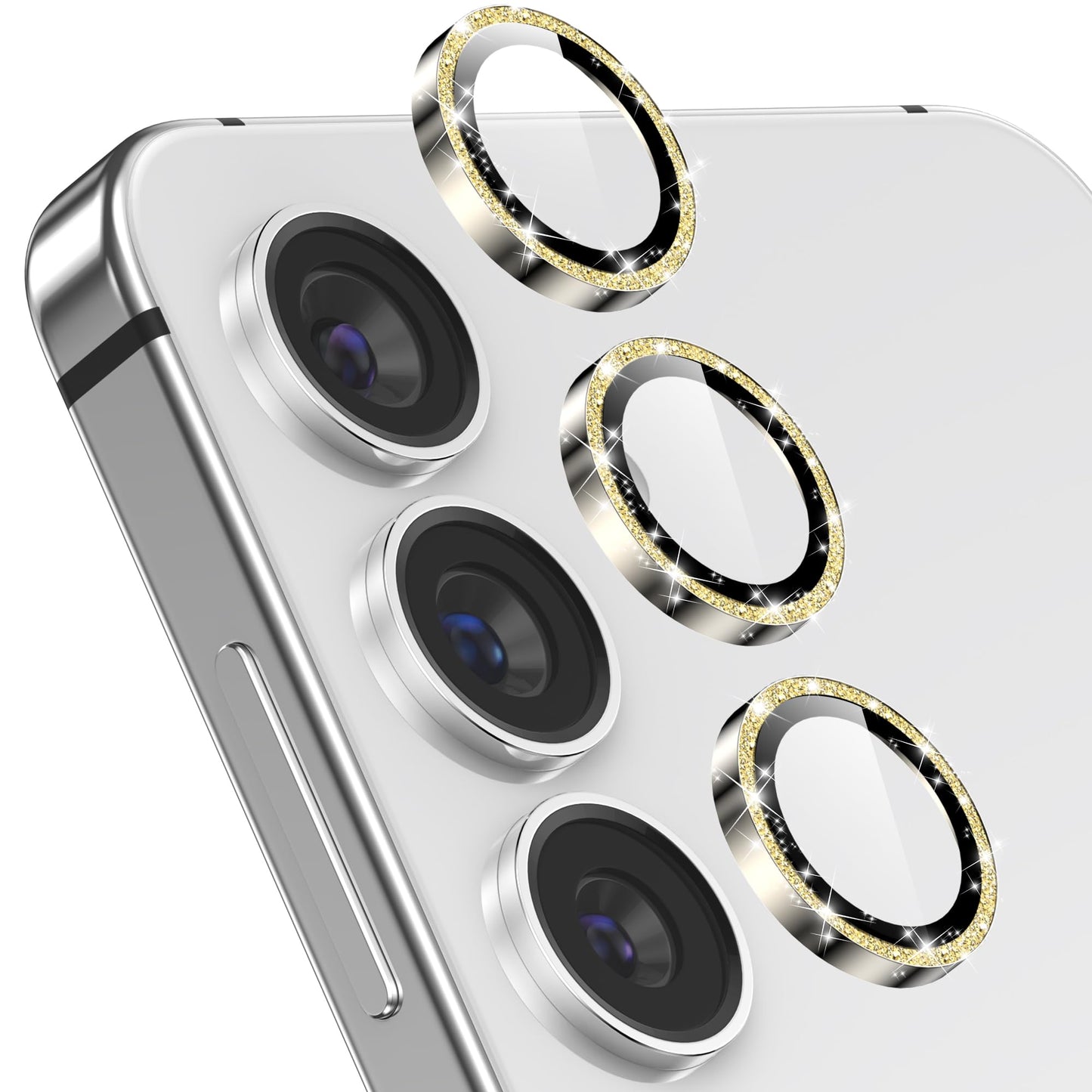 YWXTW Camera Lens Protector for Samsung Galaxy S24 / S23 / S23 Plus, [NOT for S24 Plus] 9H Tempered Glass Metal Individual Ring Camera Screen Protector for S24 Accessories (Gold Glitter)