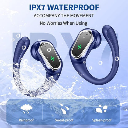 Wireless Earbuds, 2025 Bluetooth 5.4 Headphones Sport, Bluetooth Earbuds with ENC Noise Canceling Mic, 50H Stereo Wireless Headphones IP7 Waterproof with Earhooks, Dual LED Display for Workout/Running