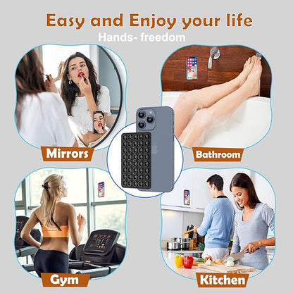 2PACK Silicone Double Sided Suction Phone Case Mount, Detachable Hands Free & Strong Grip Holder for Selfies & Videos, Compatible iPhone Android (Black, 2Pack 40 Suction Cups)