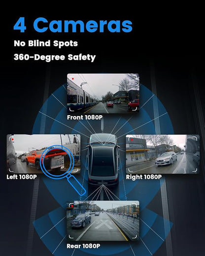 Sprleaf 4-Channel Dash Cam with Front and Rear Cameras, 360° Dashcam,128GB Card Included, 5G Wi-Fi and App Control, Night Vision, WDR, 24-Hour Parking Mode, Collision Detection