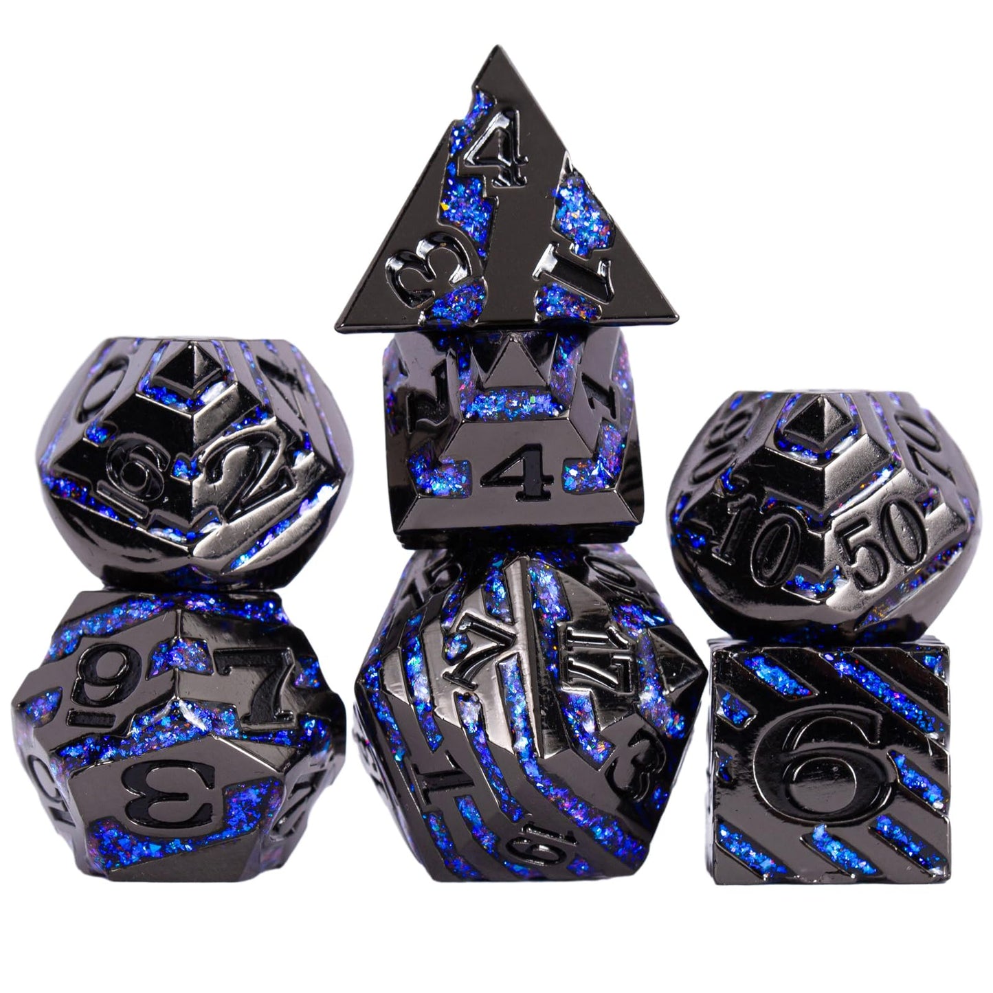 Maywin Inlay Metal Dice Set 7pcs, Luxury DND Dice with Decorative Inlay, Heavy Zinc Alloy RPG Dice for Tabletop Games