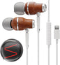 Symphonized iPhone Earphones Wired Deep Bass Sound, 3D Sound, Microphone Volume Control, 90% Noise Cancelling, Bubinga Wooden with Lightning (Apple MFI Certified), iPhone SE to 14 Earbuds (White)
