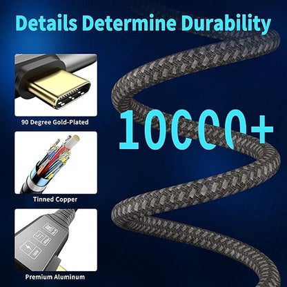 USB4 Cable, with Thunderbolt 4 Cable, 240W Charging, 40 Gbps Data, 8K @ 60Hz HDR, USB C to USB C, 90Degree for Hub, Dock MacBook, M2, M3, Mac SSD (90Degree USB4 40G 240W 1M)
