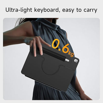 HOU iPad 9th Generation Case with Keyboard(8th/7th gen),iPad Air 3 & Pro 10.5" 360° Rotatable&Detachable Combo,Ultra-Silent Keys,7-Color Backlit,50H Battery,Lightweight Cover,Portrait/Landscape,Black