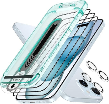 ESR 3+2 Pack for iPhone 15 Plus Screen Protector, [9H Hardness] [Military Grade Shatterproof] Full Coverage Ultra-tough Tempered Glass Film with Flawless Fit Tray, 2 Set of Camera Lens Protector