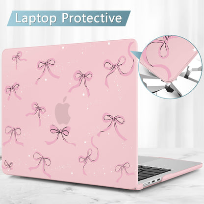May Chen Case for MacBook Air 13/13.6 inch M5 A3449 M4 A3240 M3 A3113 M2 A2681, 2026 2025 2024-2022, Plastic Hard Shell with Keyboard Cover & Screec Protector, Chalk Pink Bow