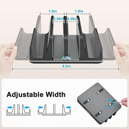 JARLINK 4-in-1 Adjustable Vertical Laptop Stand Holder, Aluminum Dual Slots Laptop Rack for Desk, Space-Saving Organizer Compatible with All MacBook, Surface, Chromebook, and Gaming Laptops (Black)