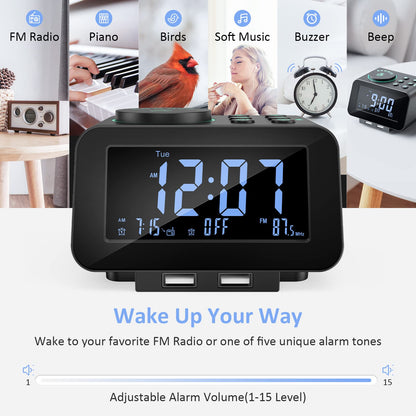 uscce Digital Dual Alarm Clock Radio for Bedrooms with 0-100% Dimmer