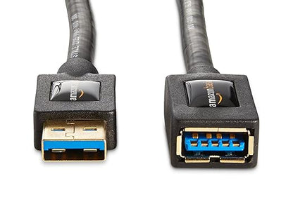 Amazon Basics 2-Pack USB-A 3.0 Extension Cable, 4.8Gbps High-Speed, Male to Female Gold-Plated Connectors, 6 Foot, Black